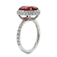 Platinum Red Spinel Diamond Halo Ring