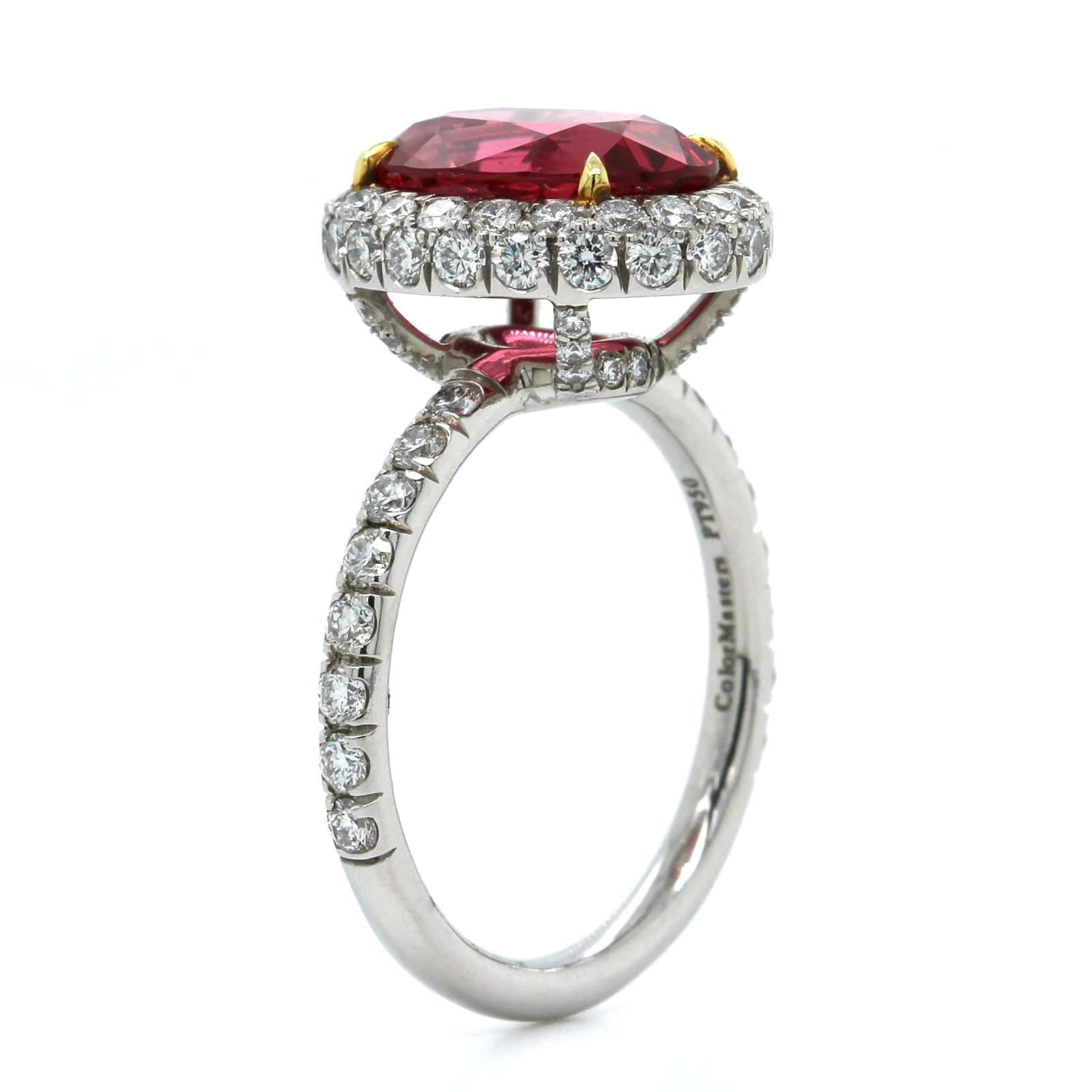 Platinum Red Spinel Diamond Halo Ring