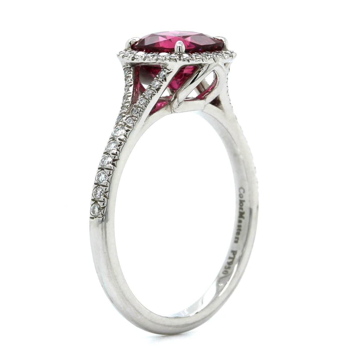 Platinum Rubellite Diamond Halo Ring