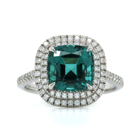 Platinum Tourmaline Double Diamond Halo Ring