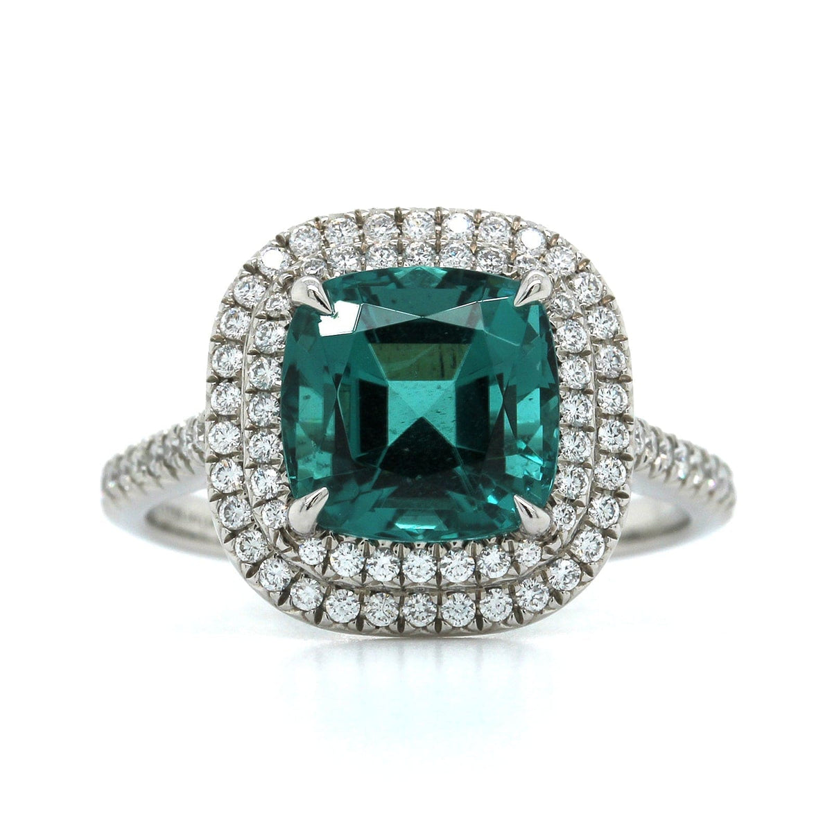 Platinum Tourmaline Double Diamond Halo Ring