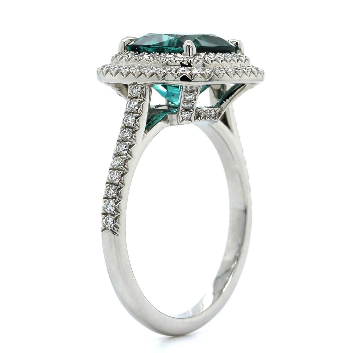 Platinum Tourmaline Double Diamond Halo Ring