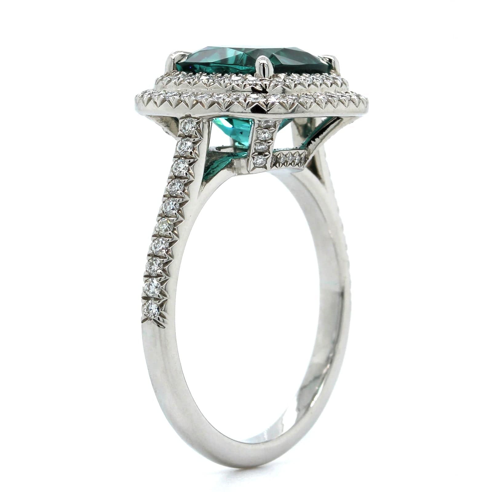 Platinum Tourmaline Double Diamond Halo Ring