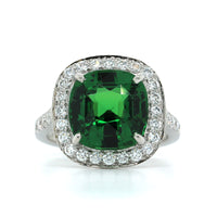 Oscar Heyman Platinum Cushion Tsavorite and Diamond Halo Ring