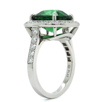 Oscar Heyman Platinum Cushion Tsavorite and Diamond Halo Ring