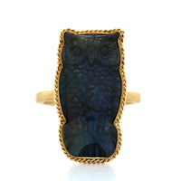 Amali 18K Yellow Gold Carved Owl Labradorite Ring