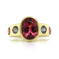 18K Yellow Gold Bezel Set Pink Tourmaline and Spinel Jezebel Ring