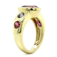 18K Yellow Gold Bezel Set Pink Tourmaline and Spinel Jezebel Ring