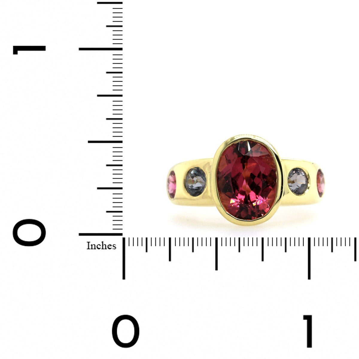 18K Yellow Gold Bezel Set Pink Tourmaline and Spinel Jezebel Ring