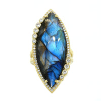 18K Yellow Gold Diamond and Marquise Labradorite Ring