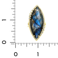 18K Yellow Gold Diamond and Marquise Labradorite Ring