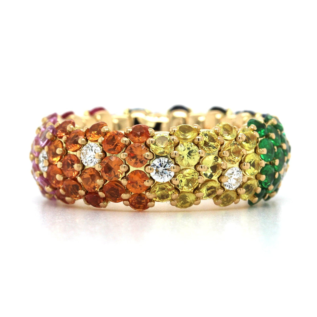 Zydo 18K Yellow Gold Diamond & Gemstone Rainbow Style Stretch Ring