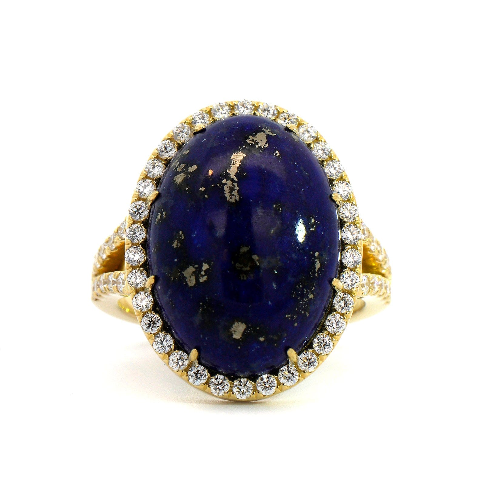 18K Yellow Gold Diamond Halo & Blue Lapis Ring