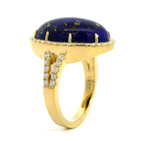 18K Yellow Gold Diamond Halo & Blue Lapis Ring