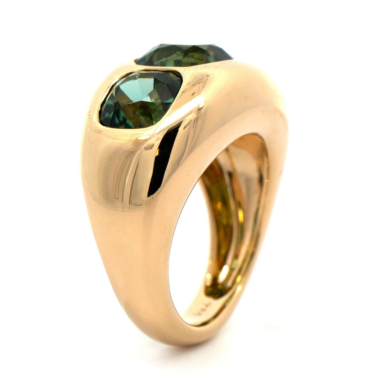 Eclat Jewels 18K Yellow Gold 3 Stone Green Tourmaline Ring