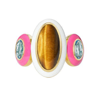 Emily P. Wheeler 18K Yellow Gold Tiger Eye and Aquamarine Farrah Ring