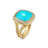 Albion® Ring 18K Yellow Gold with Turquoise and Diamonds, 15mm