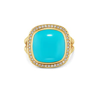 Albion® Ring 18K Yellow Gold with Turquoise and Diamonds, 15mm
