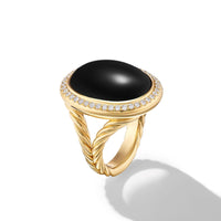 Albion® Oval Ring in 18K Yellow Gold with Black Onyx and Diamonds, 21mm