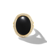 Albion® Oval Ring in 18K Yellow Gold with Black Onyx and Diamonds, 21mm