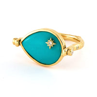 Three Stories 14K Yellow Gold Wish On A Star Sideways Pear Turquoise Flip Ring