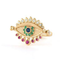 Three Stories 14K Yellow Gold Evil Eye and Turquoise Flip Ring