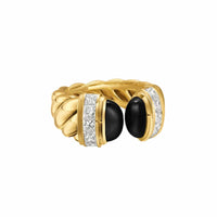 Sculpted Cable Open Cocktail Ring 18K Yellow Gold with Black Onyx and Diamonds, 12.4mm