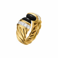 Sculpted Cable Open Cocktail Ring 18K Yellow Gold with Black Onyx and Diamonds, 12.4mm