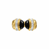 Sculpted Cable Open Cocktail Ring 18K Yellow Gold with Black Onyx and Diamonds, 12.4mm