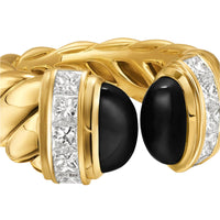 Sculpted Cable Open Cocktail Ring 18K Yellow Gold with Black Onyx and Diamonds, 12.4mm
