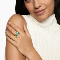 Sculpted Cable Open Cocktail Ring 18K Yellow Gold with Turquoise and Tsavorites, 12.4mm