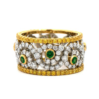 18K Tow Toned Yellow Diamond and Tsavorite Wide Band