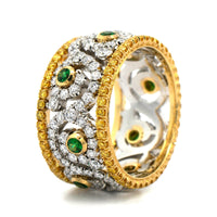 18K Tow Toned Yellow Diamond and Tsavorite Wide Band