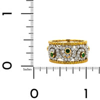 18K Tow Toned Yellow Diamond and Tsavorite Wide Band