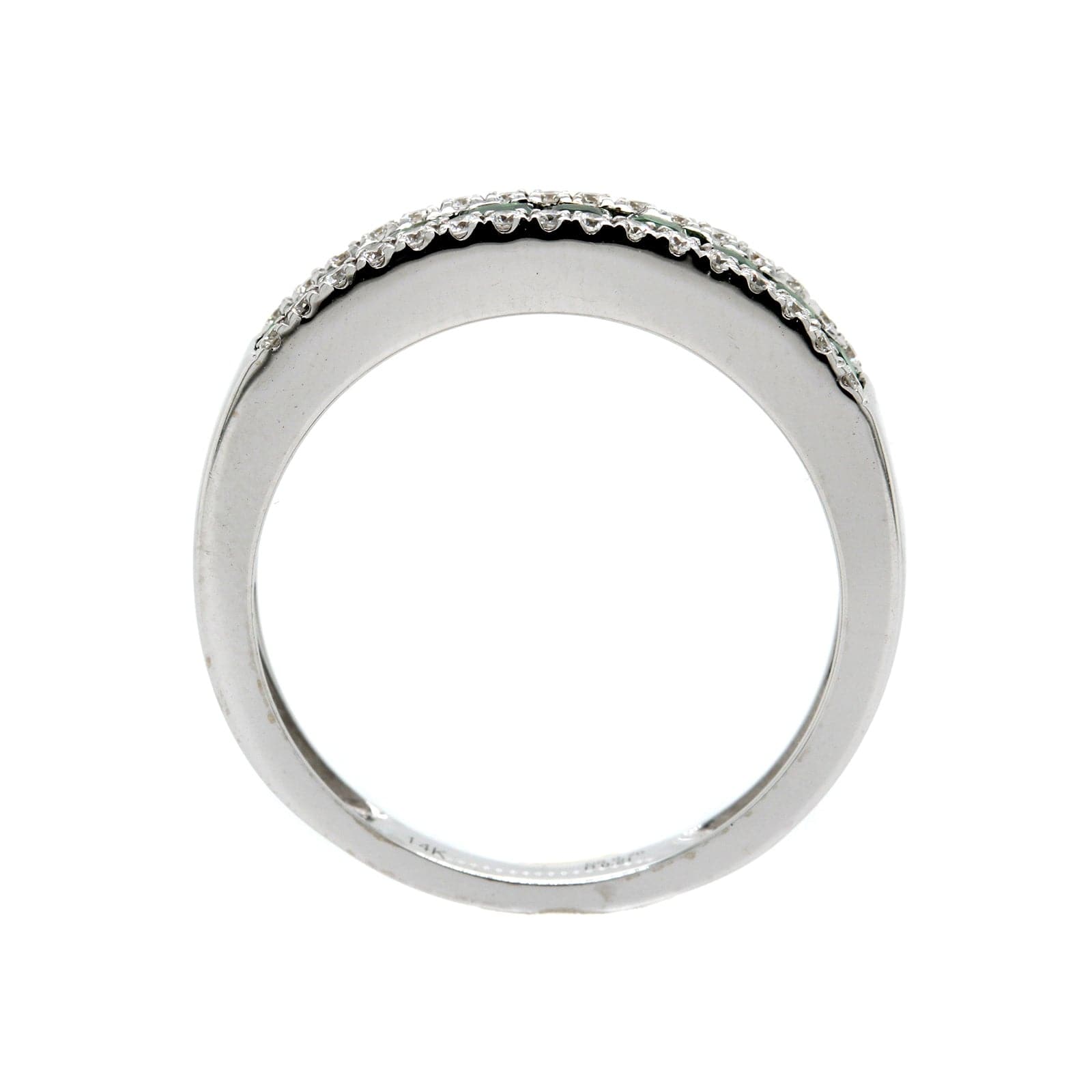 14K White Gold 3 Row Tsavorite and Diamond Band