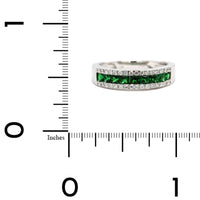 14K White Gold 3 Row Tsavorite and Diamond Band
