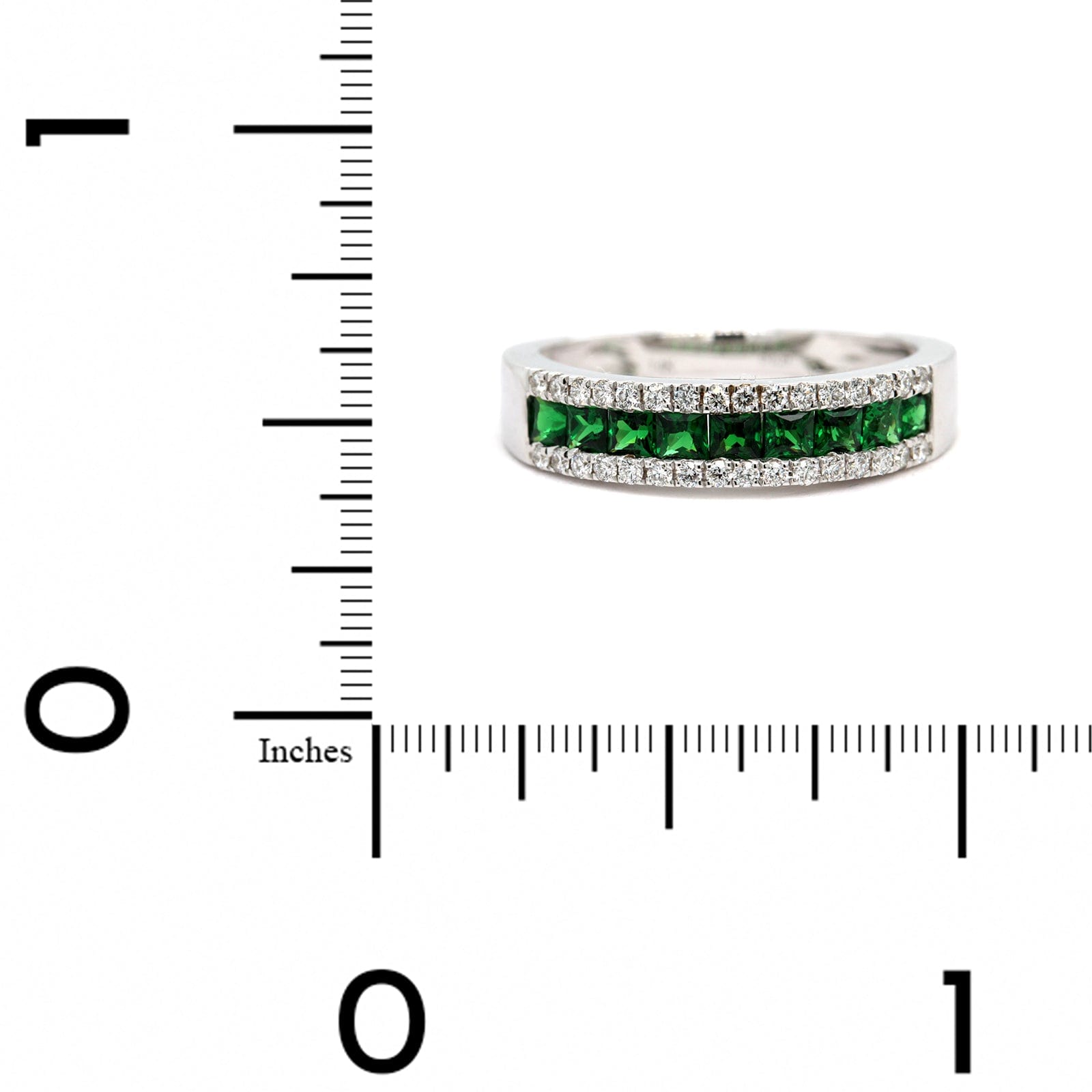 14K White Gold 3 Row Tsavorite and Diamond Band