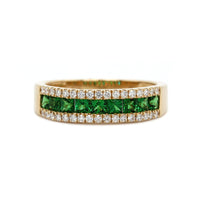 14K Yellow Gold 3 Row Tsavorite and Diamond Band