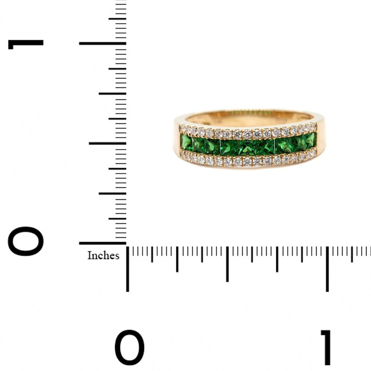 14K Yellow Gold 3 Row Tsavorite and Diamond Band