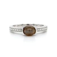 14K White Gold Cabochon Alexandrite and Diamond Ring