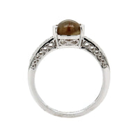 14K White Gold Cabochon Alexandrite and Diamond Ring