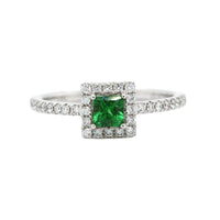 14K White Gold Princess Cut Tsavorite and Diamond Ring