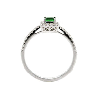 14K White Gold Princess Cut Tsavorite and Diamond Ring