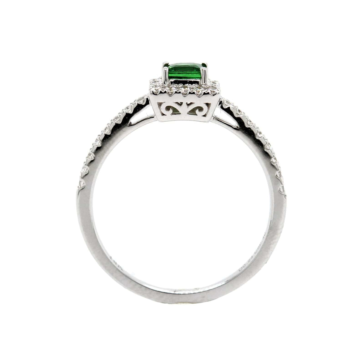 14K White Gold Princess Cut Tsavorite and Diamond Ring