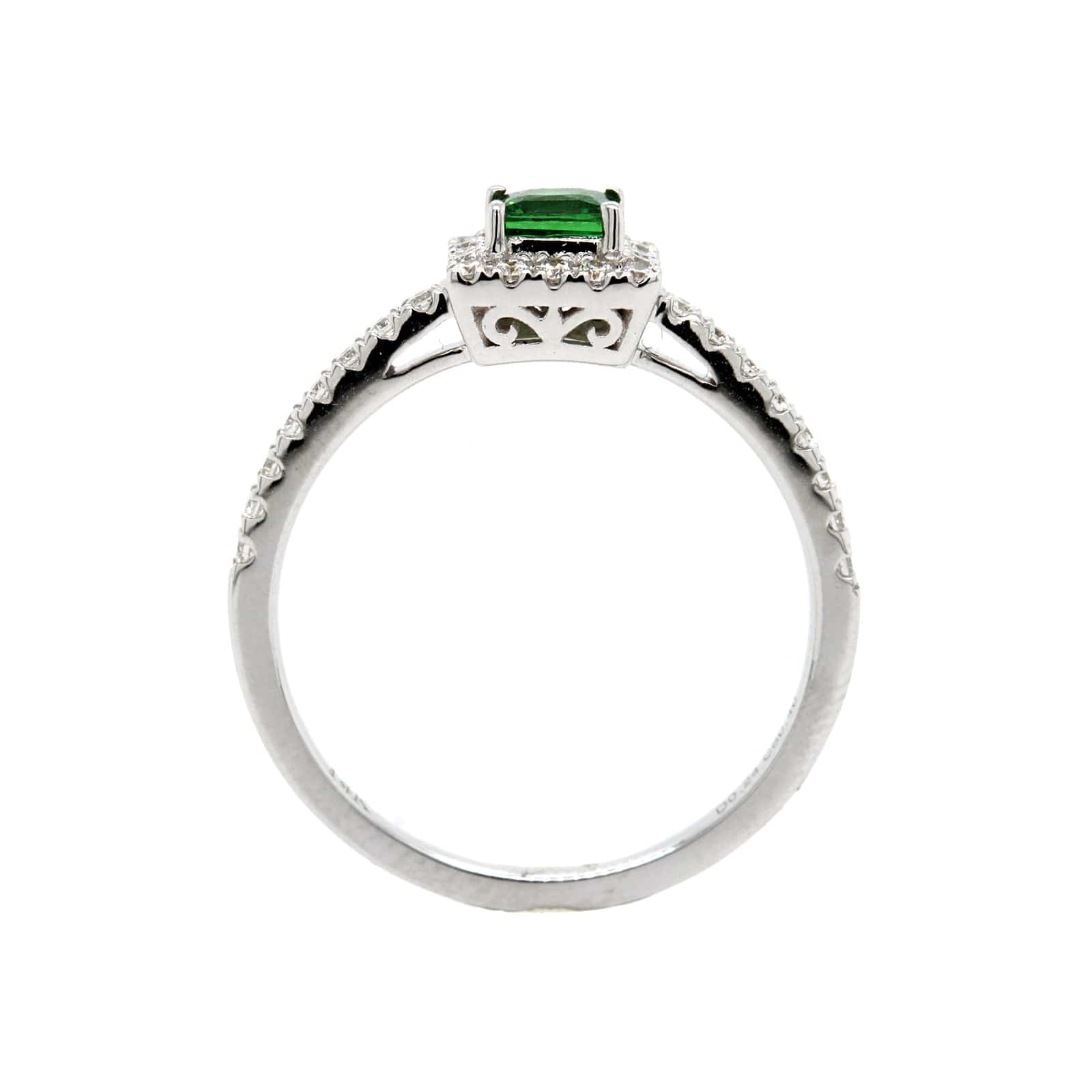 14K White Gold Princess Cut Tsavorite and Diamond Ring