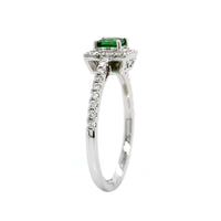 14K White Gold Princess Cut Tsavorite and Diamond Ring