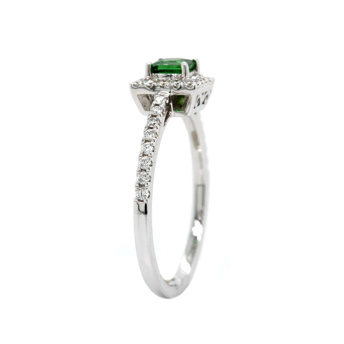 14K White Gold Princess Cut Tsavorite and Diamond Ring