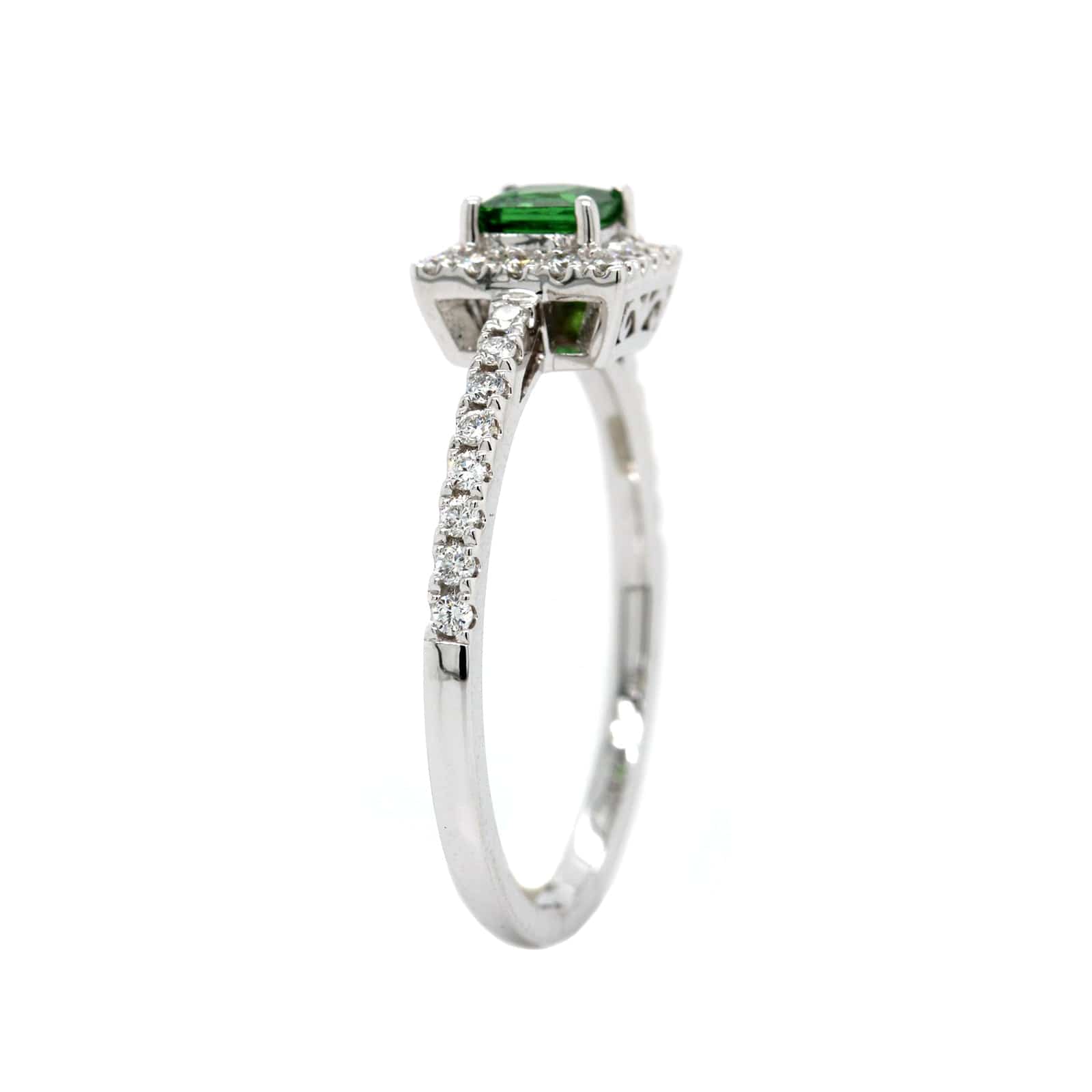 14K White Gold Princess Cut Tsavorite and Diamond Ring