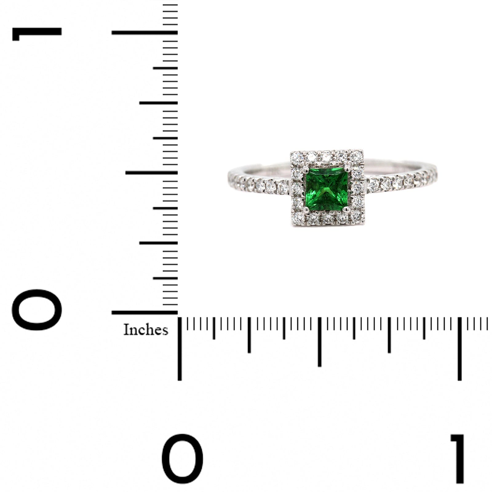 14K White Gold Princess Cut Tsavorite and Diamond Ring