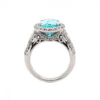 Platinum Oval Paraiba and Diamond Halo Ring